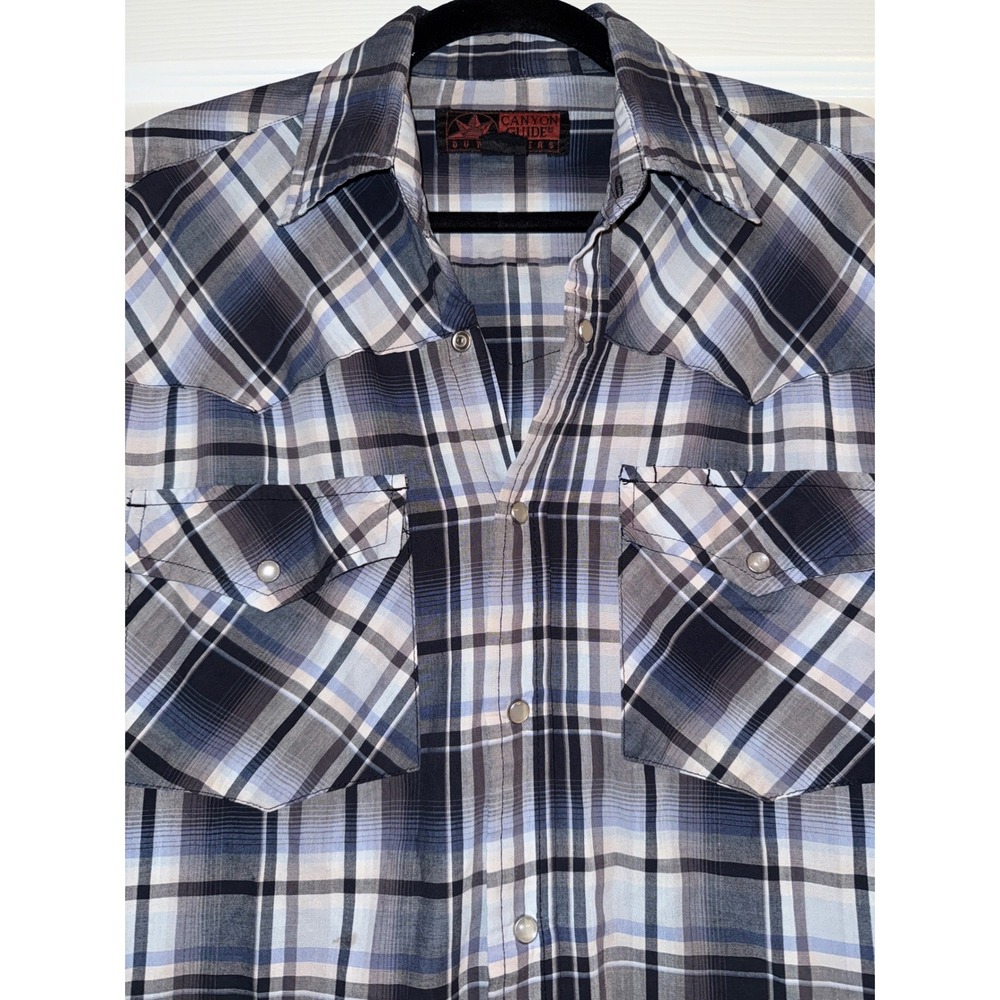 Canyon Guide Outfitters Mens Plaid‎ Pearl Snap Western Short Sleeve Shirt Medium